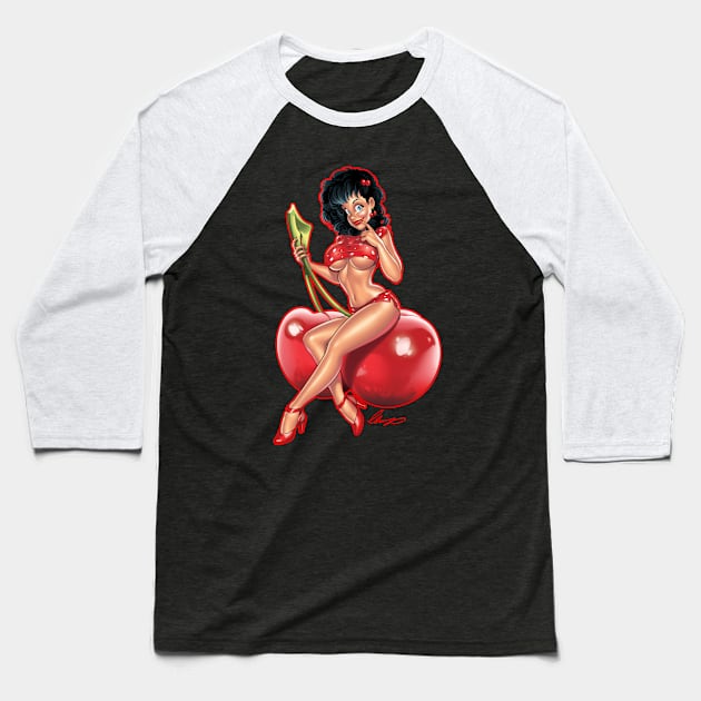 Cherry pinup Baseball T-Shirt by Eliaschatzoudis